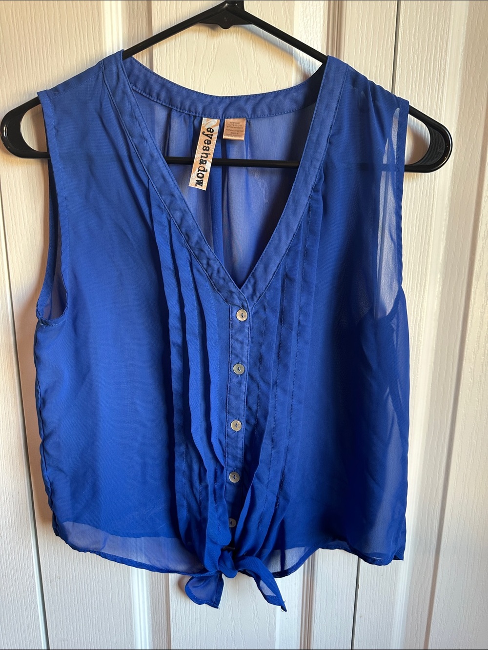 Eyeshadow Royal Blue Sleeveless Tie-Front Sheer Camisole